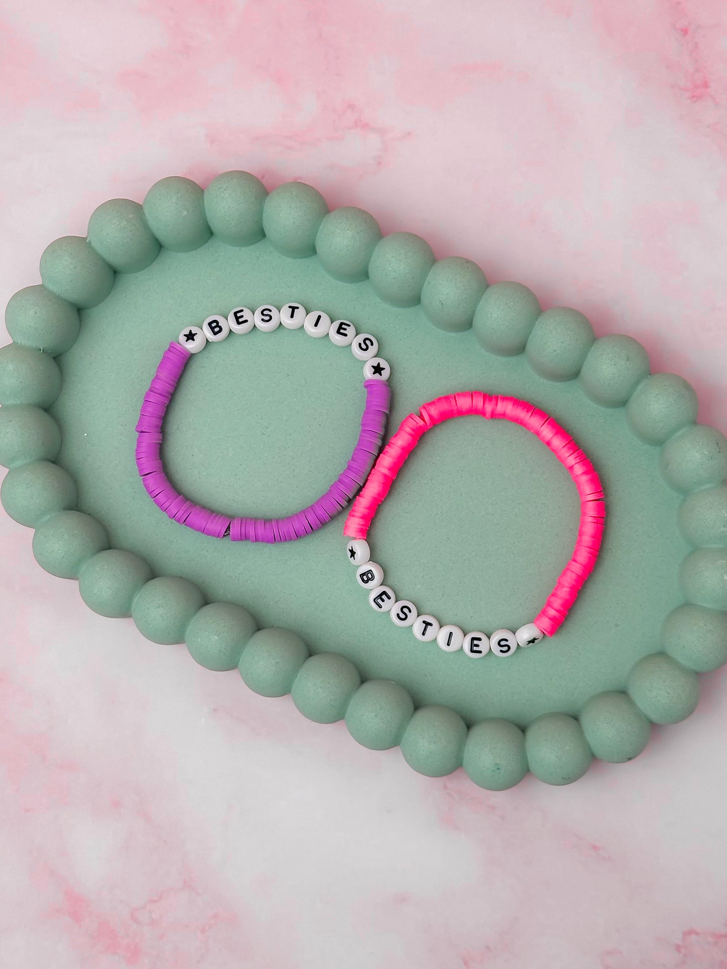 Besties - Purple & Pink polymer clay Handmade Beaded Bracelet