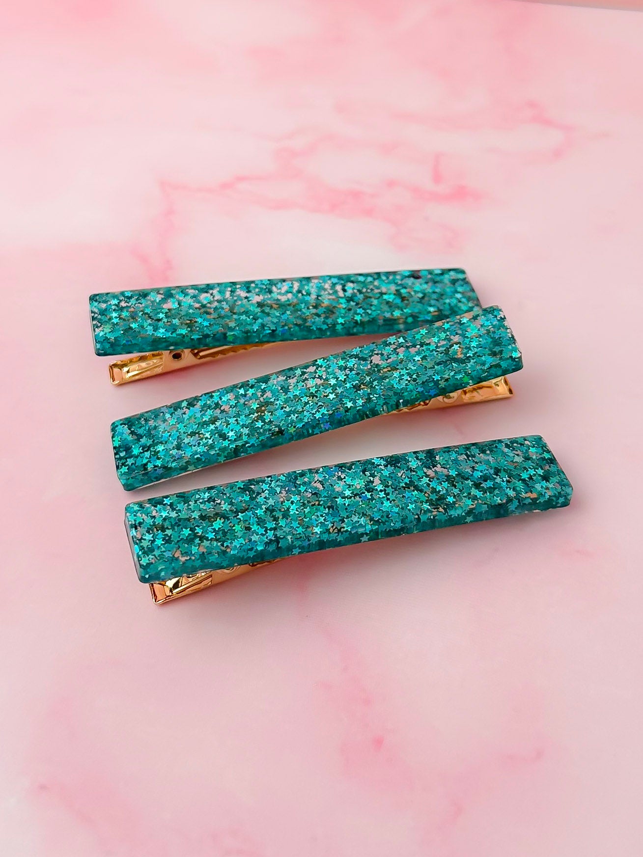 Starlight - Blue Star Trio Glitter Resin Hair Clips