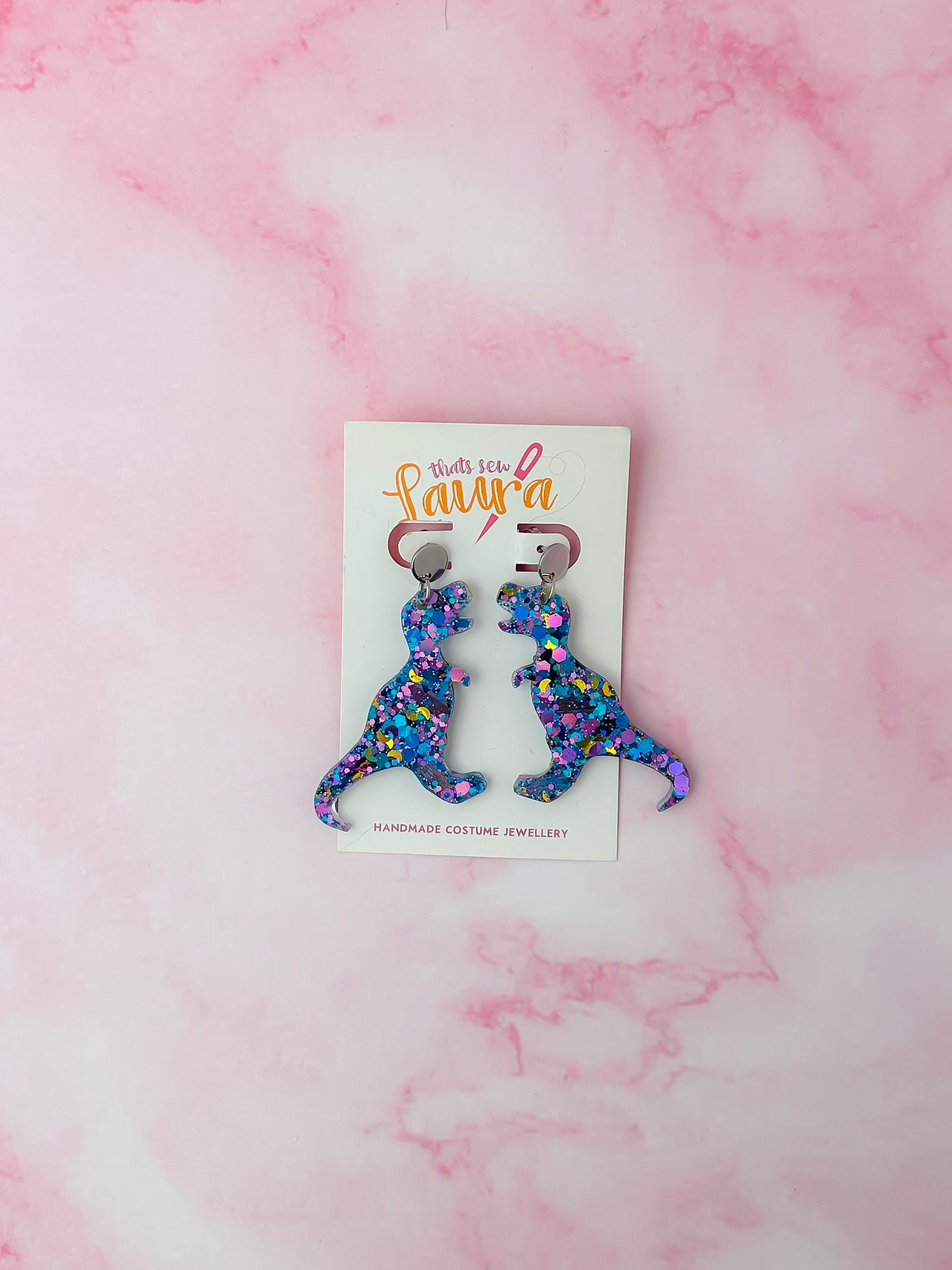 Mystical moon Dinosaurs - purple, blue & gold Resin Earrings