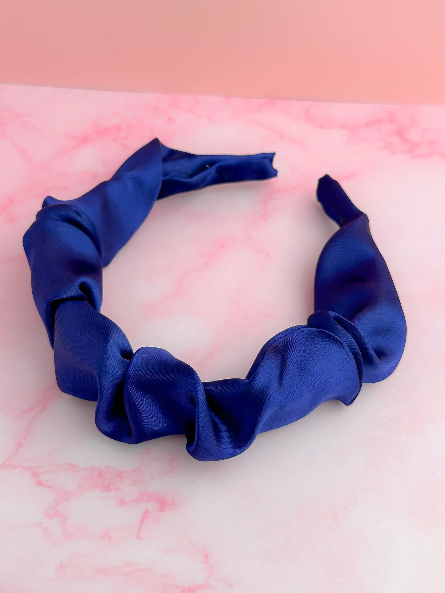 Navy - Navy Blue Satin Scrunchie Headband
