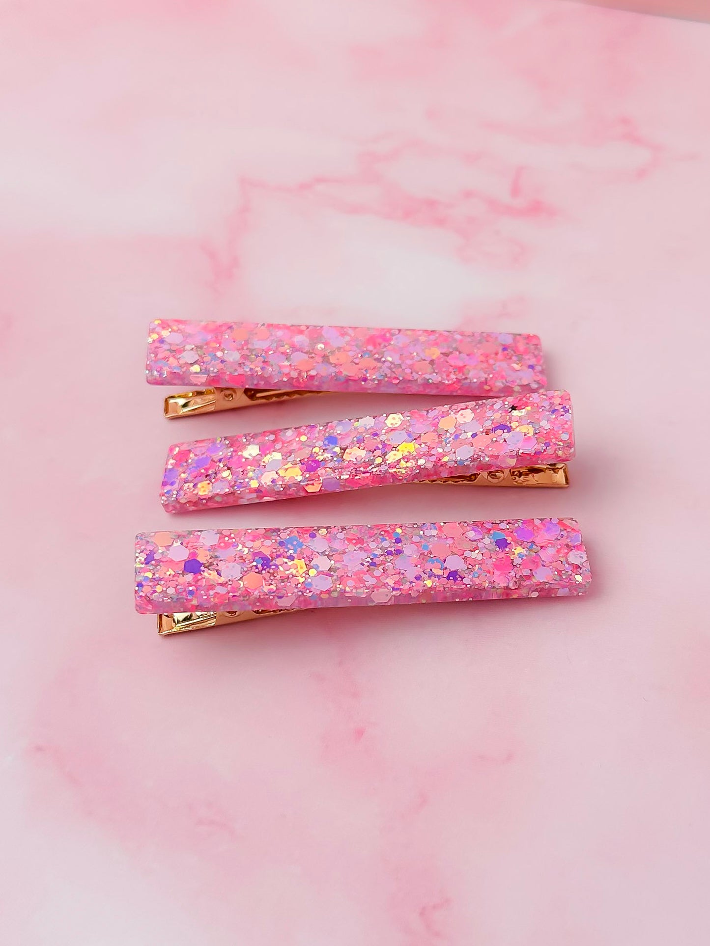 Day Drive - Pink Glitter Trio Resin Hair Clips