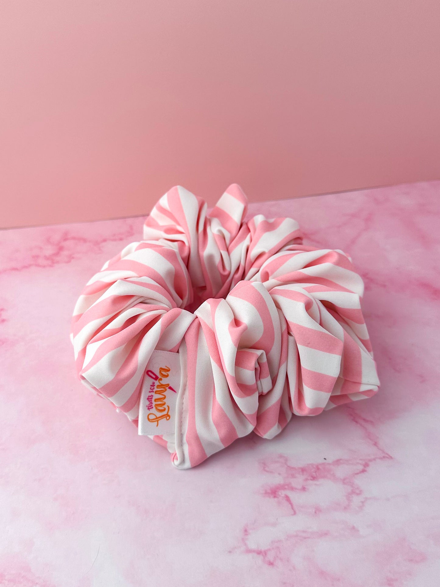 Kelly- pink and white striped Gym & Swim XL Scrunchie