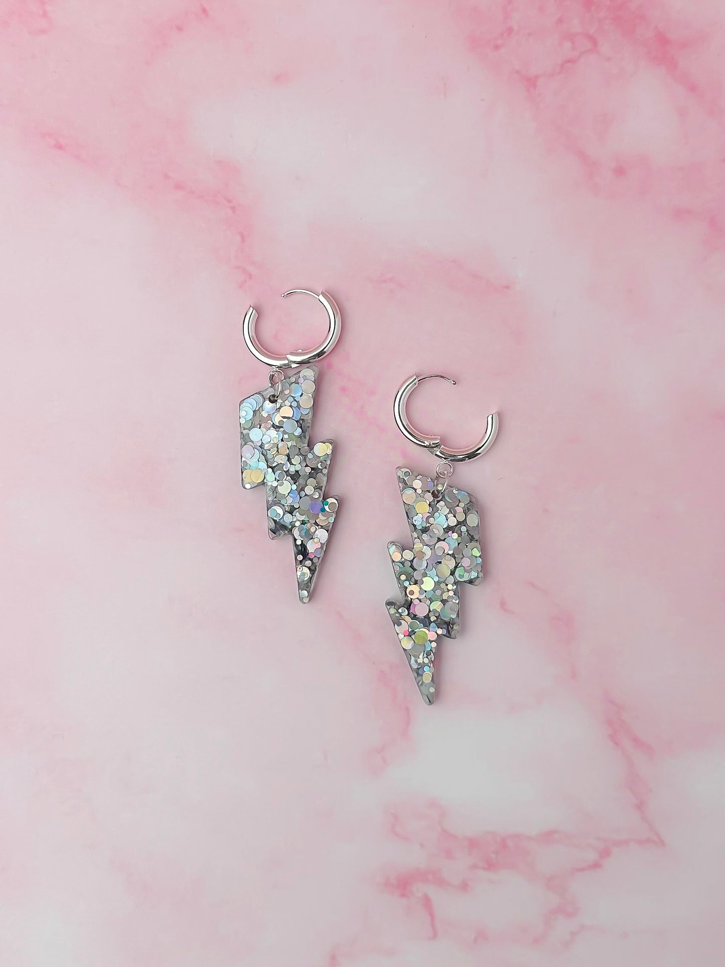 Aquarius lighting bolts - silver Resin Earrings