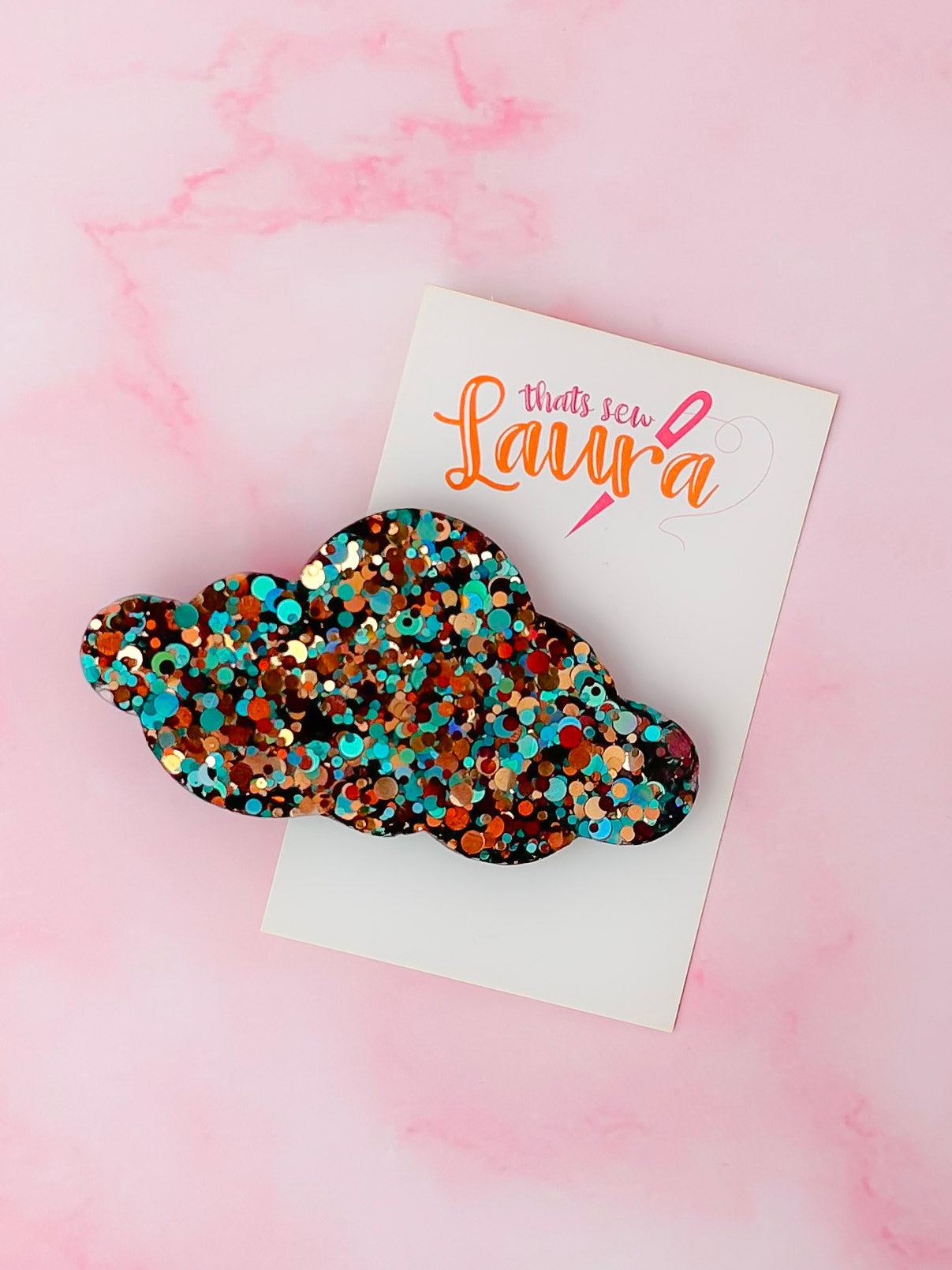Taurus - Blue, gold & brown Glitter Cloud shaped Resin Hair Clip