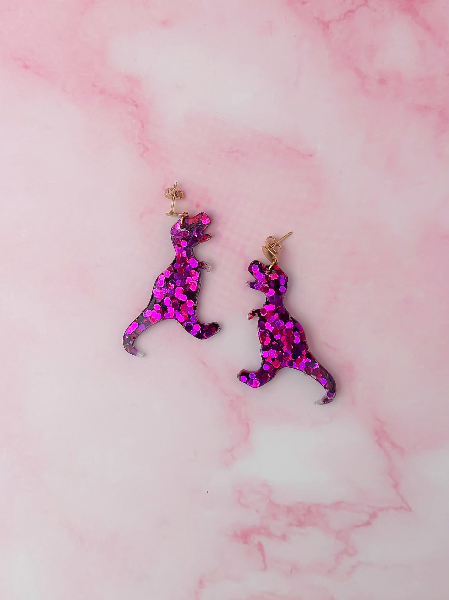 Rosa Dinosaurs - pink Resin Earrings