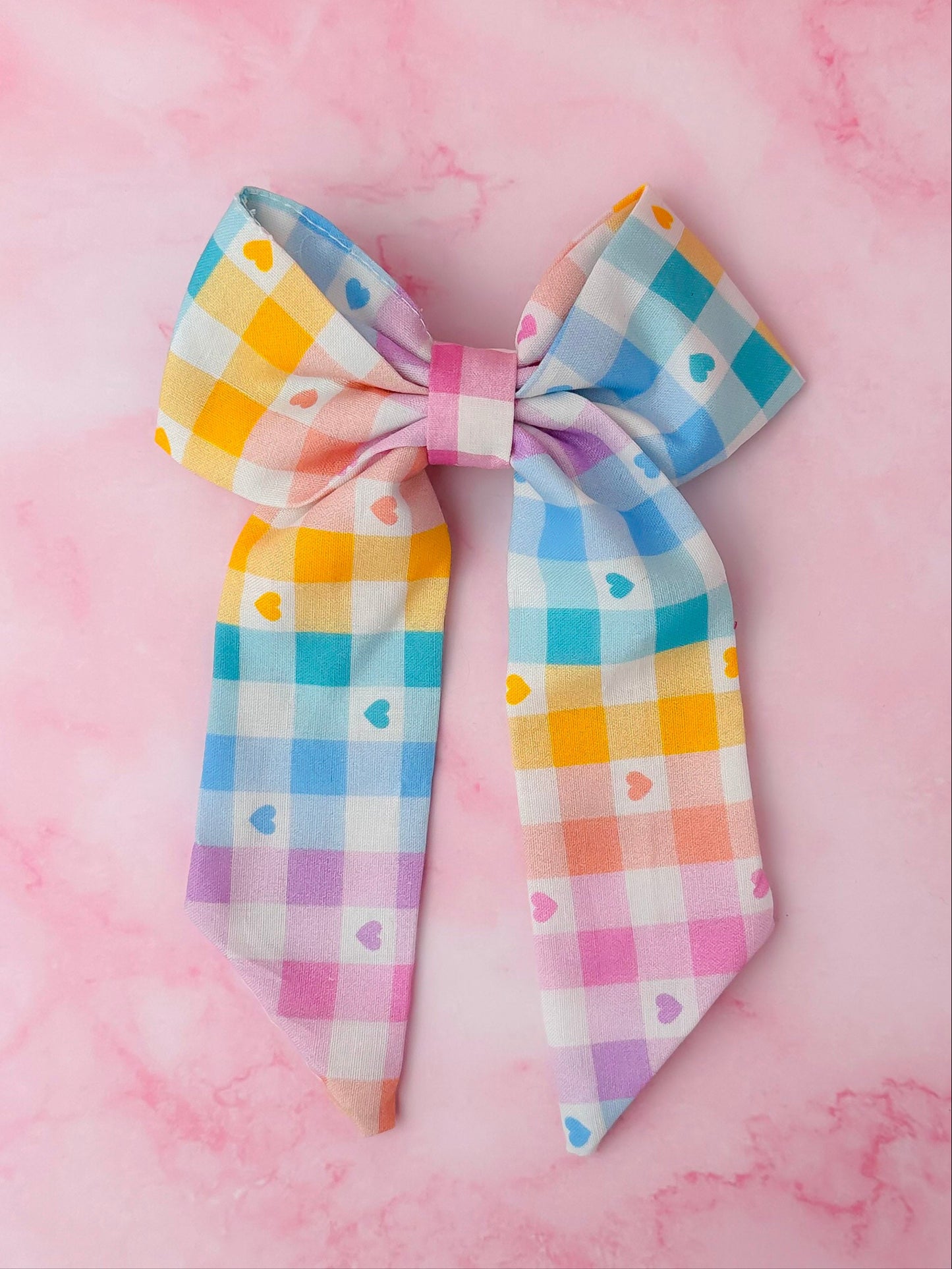 Elsie - Heart checkered long Hair Bow