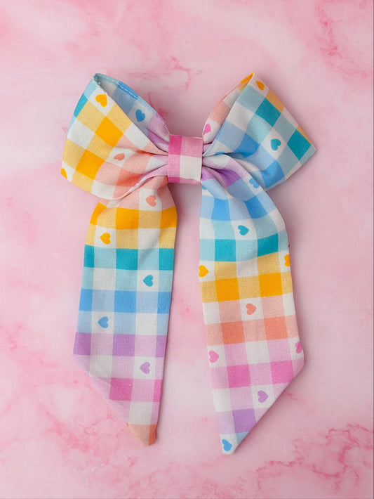 Elsie - Heart checkered long Hair Bow