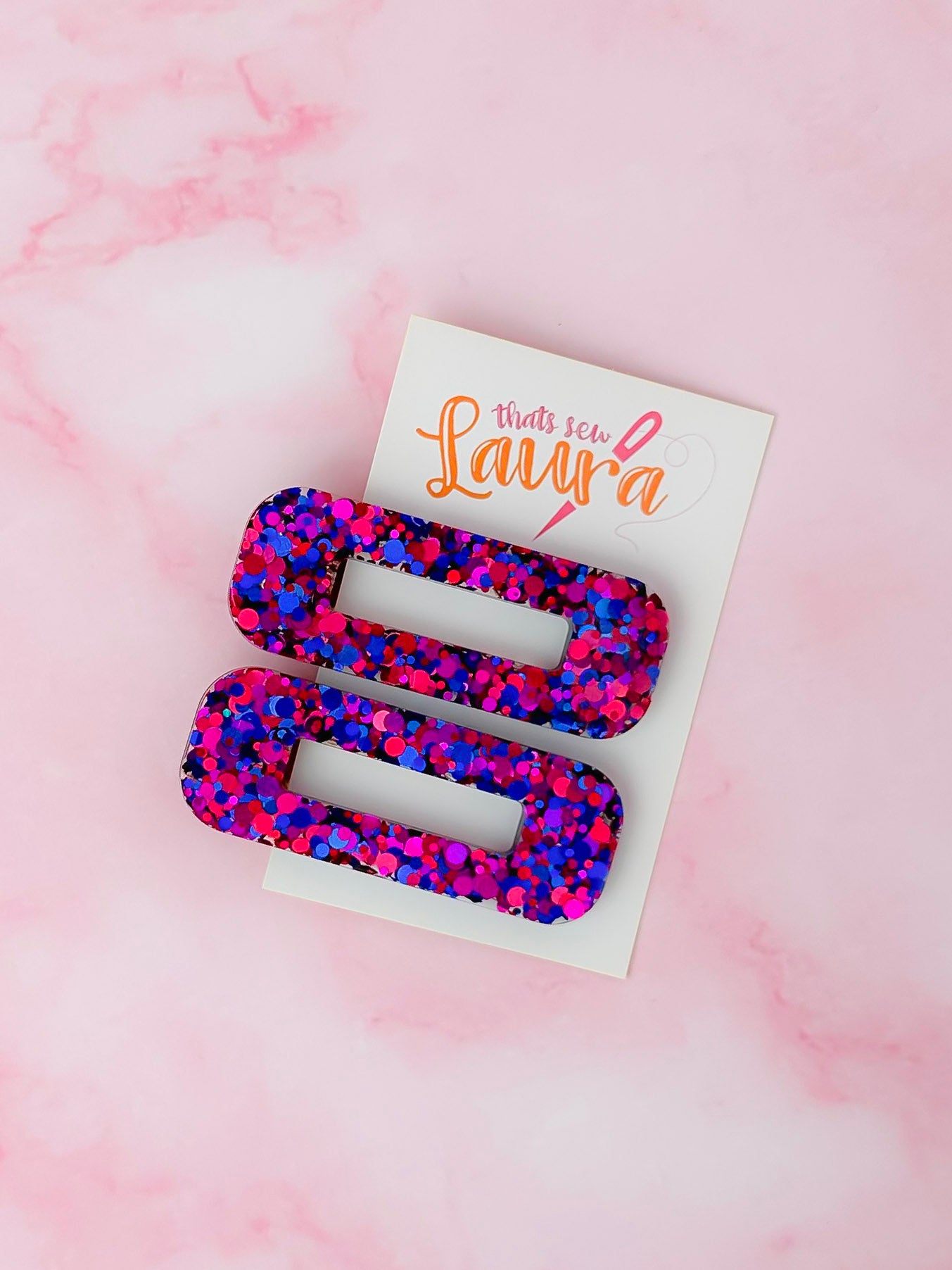 Gemini - Blue & Purple Oblong Glitter Resin Hair Clips