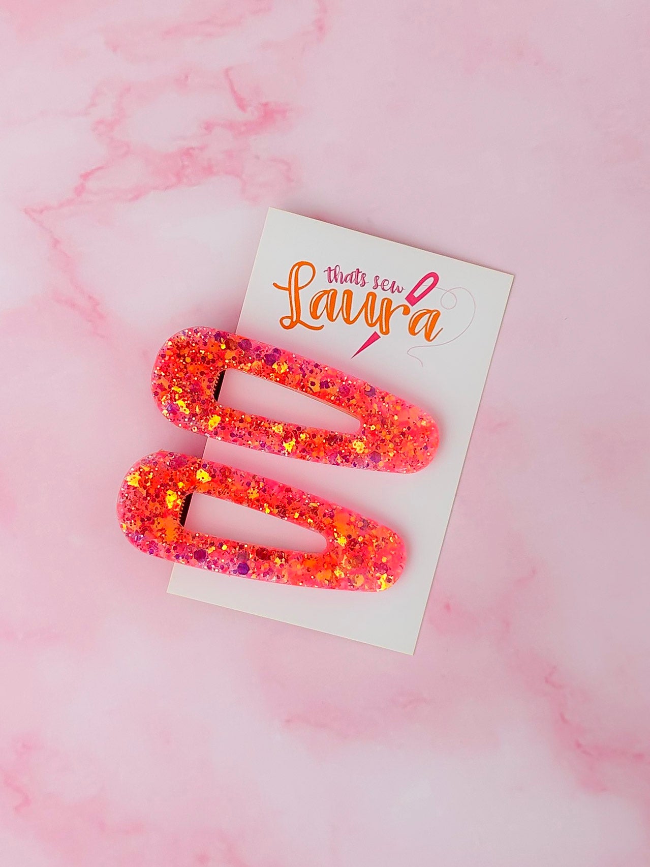 Only Orange - Fluorescent Orange Glitter Resin Hair Clips