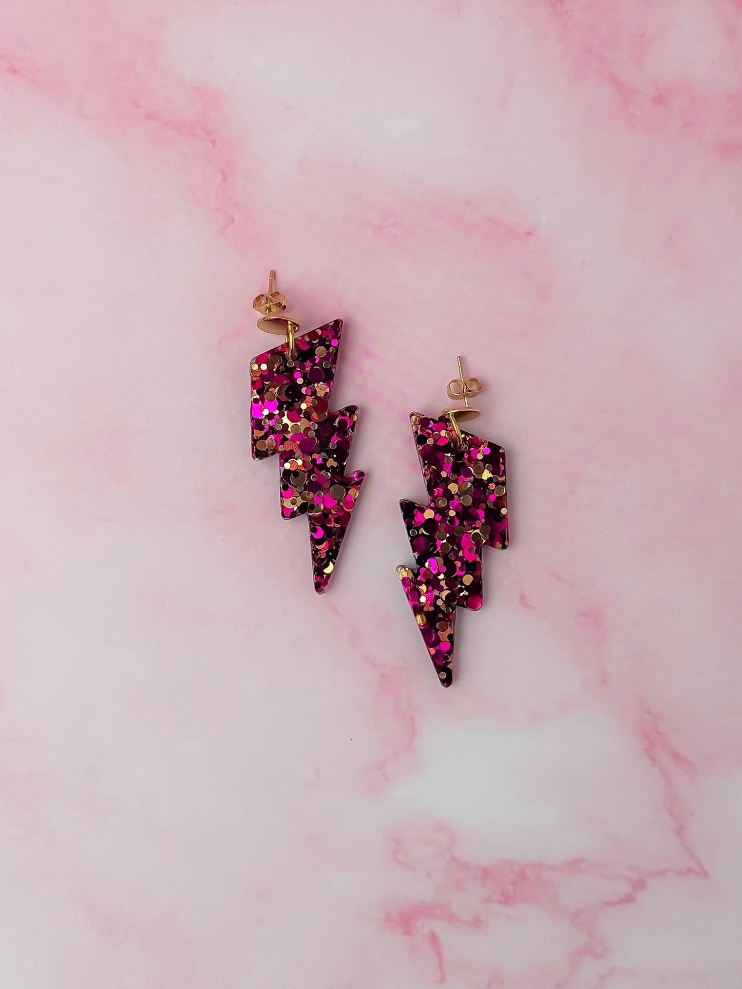 Scorpio lighting bolts - Pink & gold Resin Earrings