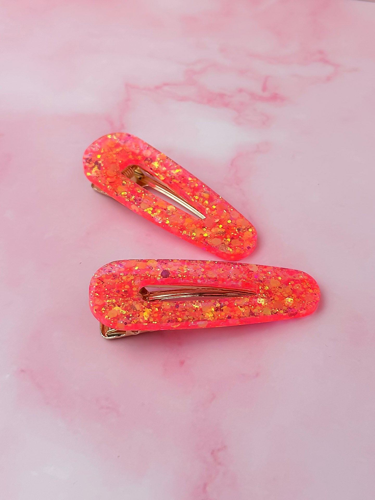 Only Orange - Fluorescent Orange Glitter Resin Hair Clips
