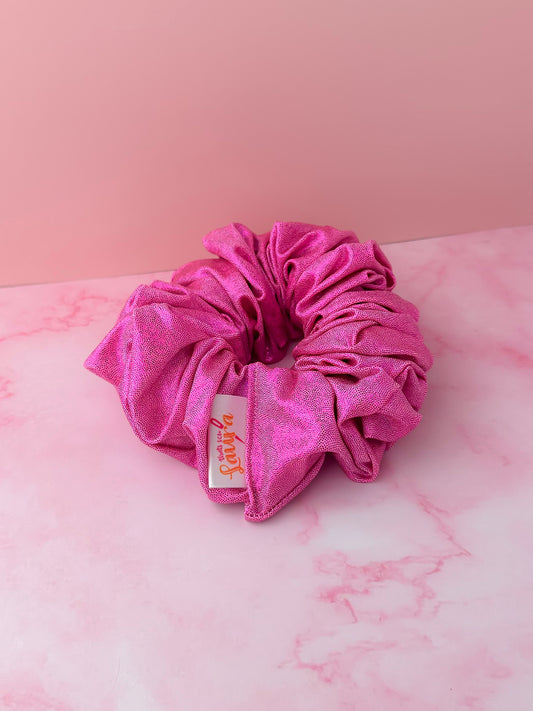 Jennie - Pink and Silver Glitter ball dance fabric XL Scrunchie