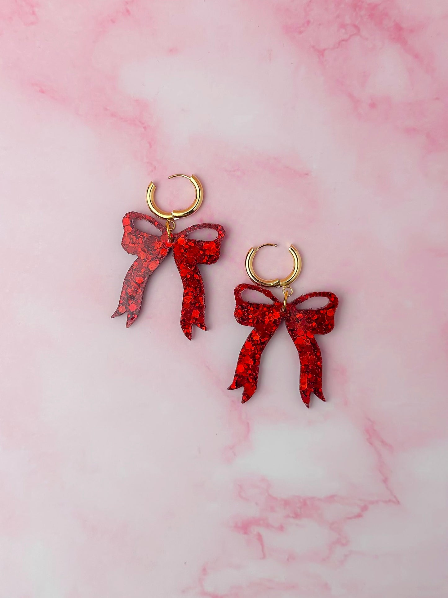 Christmas Bows - red glitter Resin Earrings