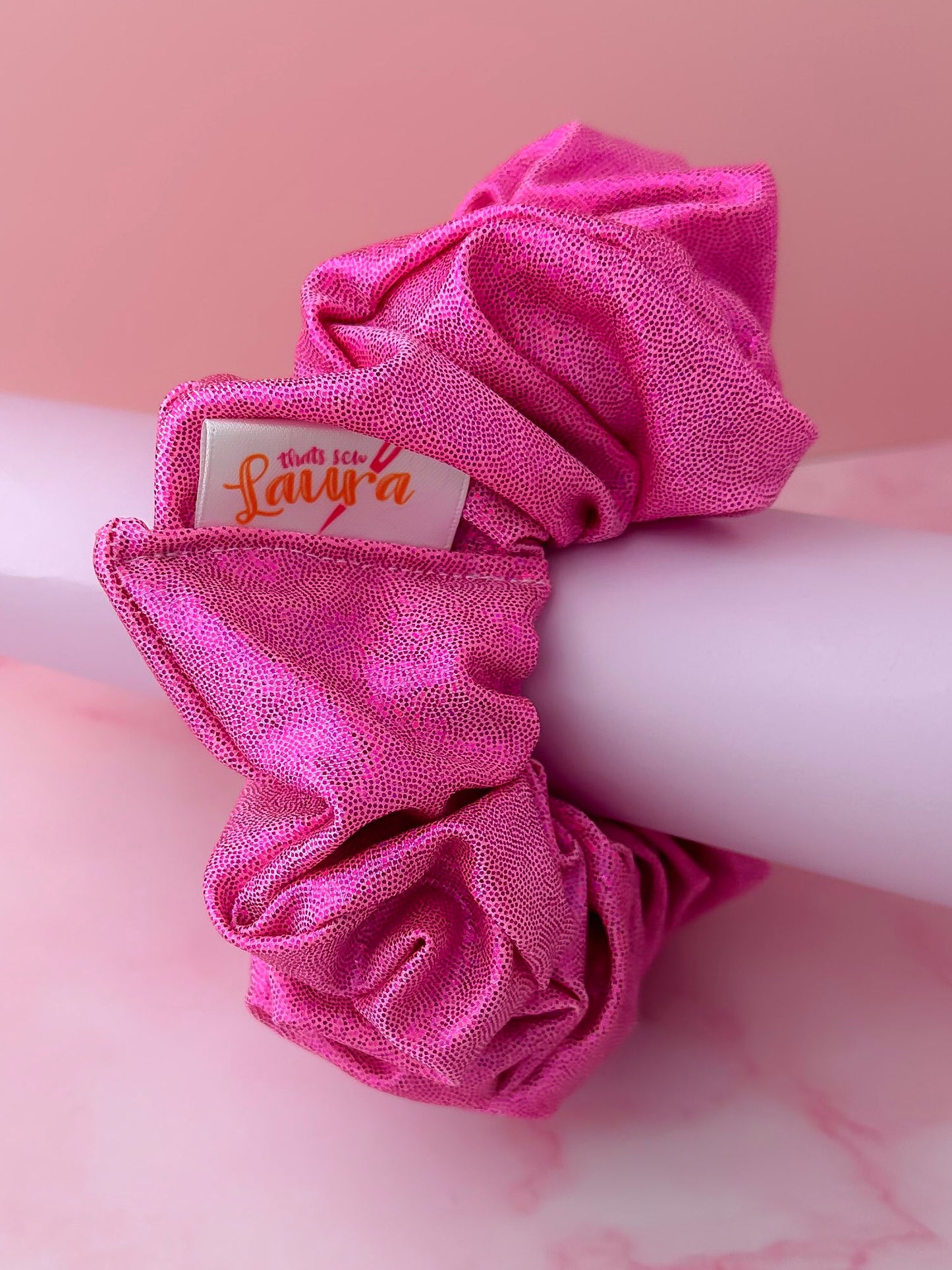 Jennie - Pink and Silver Glitter ball dance fabric XL Scrunchie