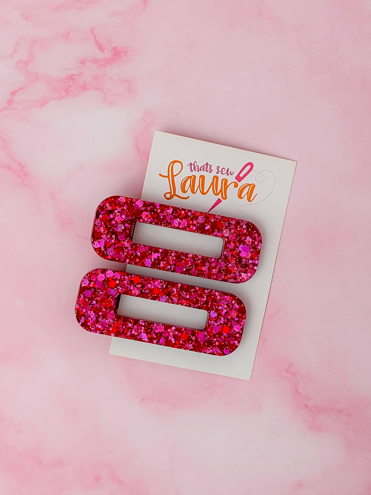 Princess - Pink Mix Oblong Glitter Resin Hair Clips