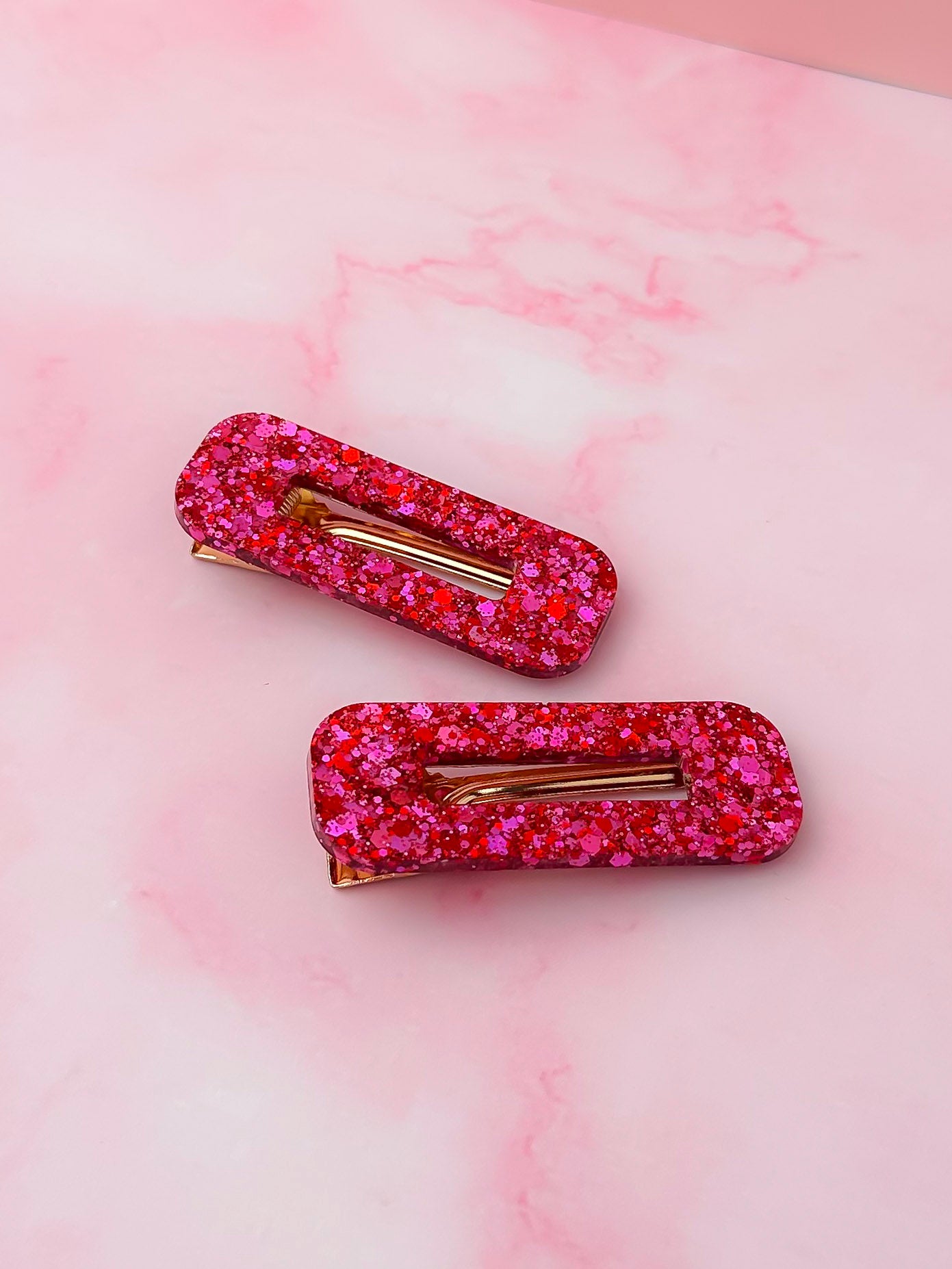 Princess - Pink Mix Oblong Glitter Resin Hair Clips