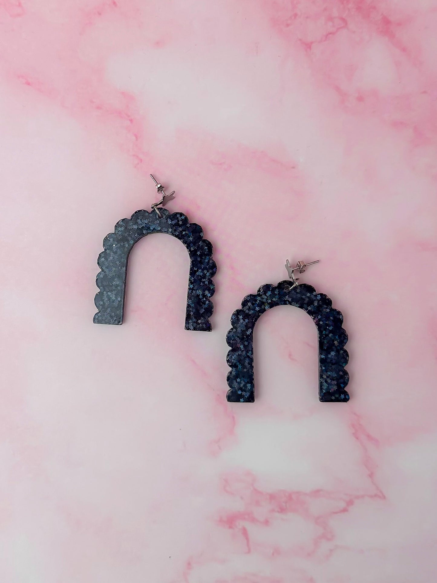 Midnight Arches - black star glitter Resin Earrings
