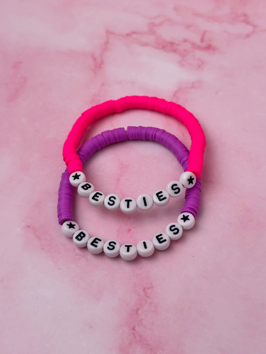Besties - Purple & Pink polymer clay Handmade Beaded Bracelet