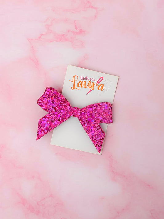 Passion - Pink Glitter Bow shaped Resin Hair Clip
