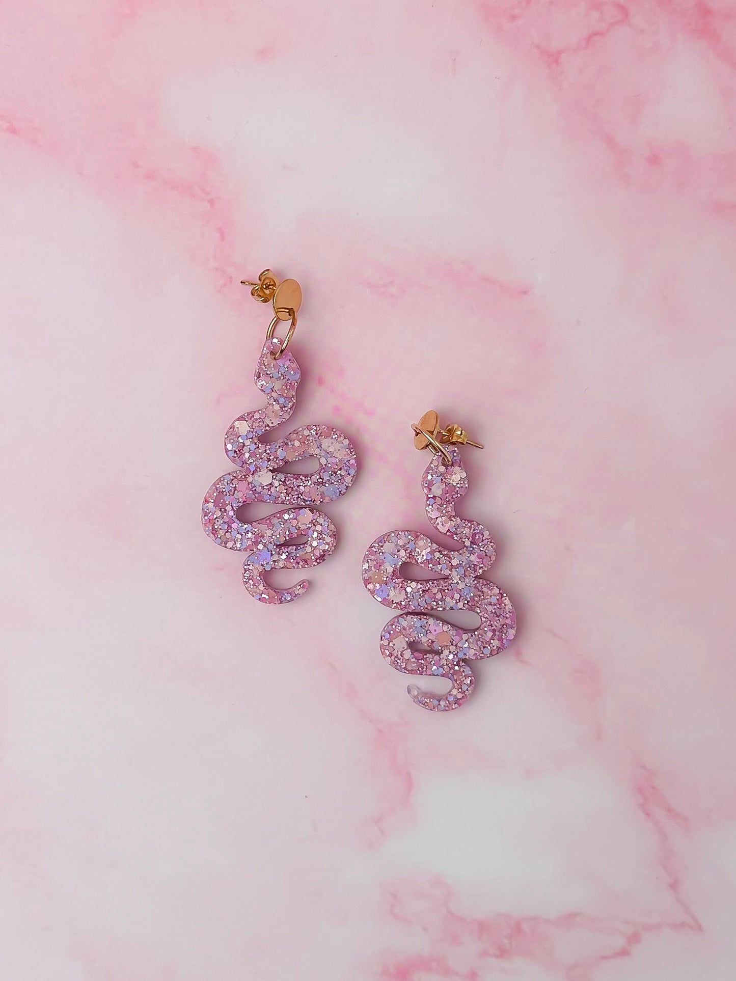 Petal snakes - Pink & lilac Resin Earrings