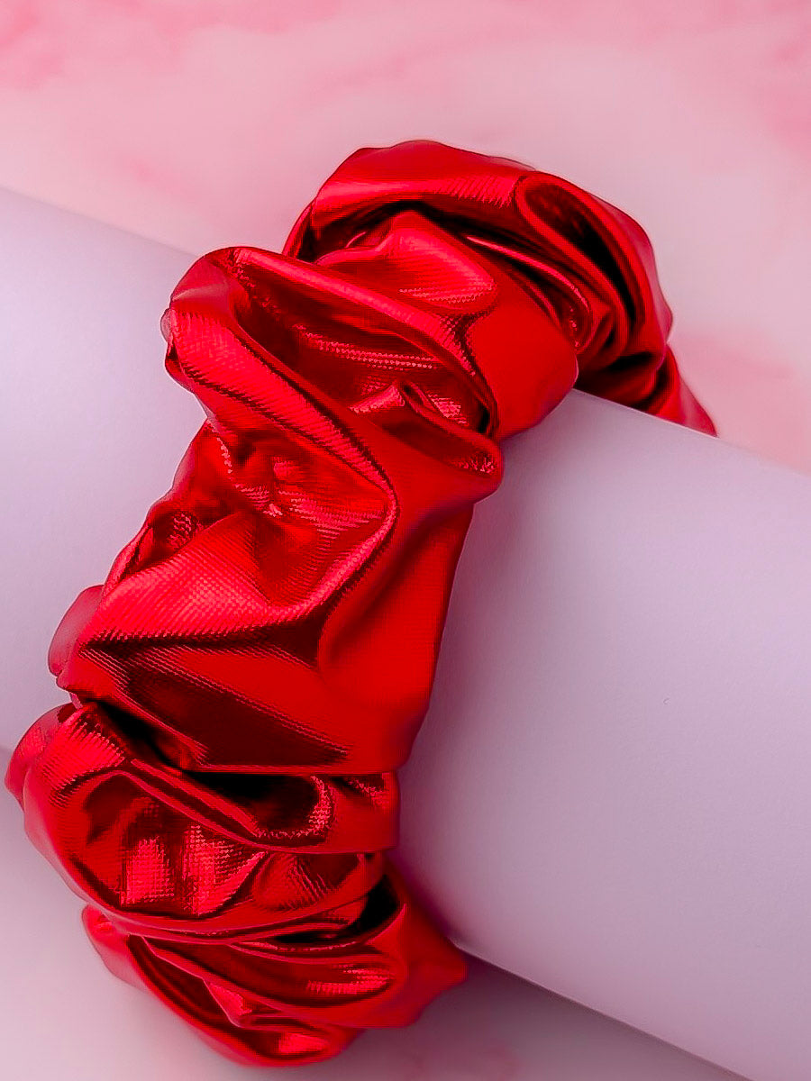 Rouge -  Red Jersey Foil wide scrunchie