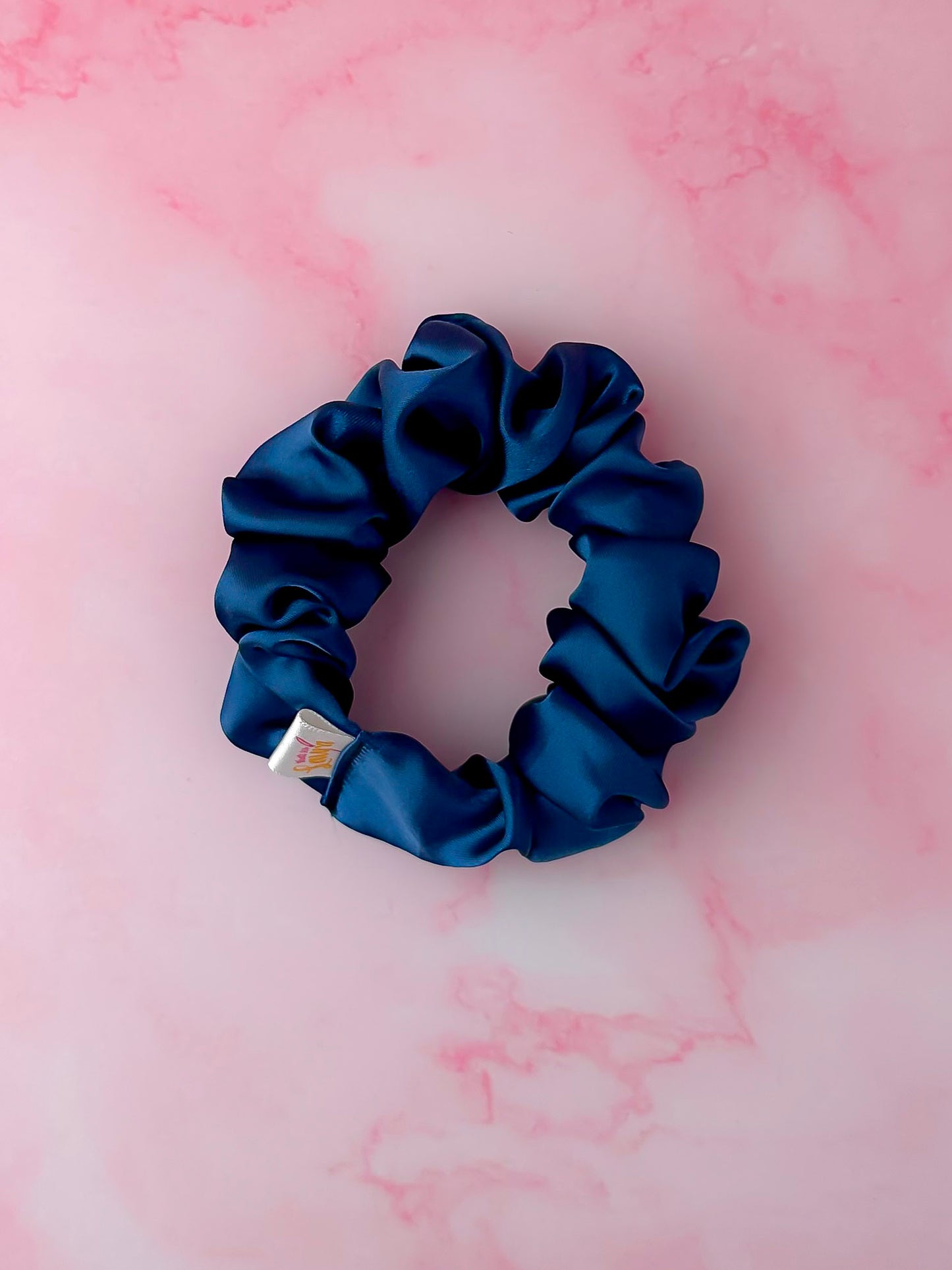 Navy - Navy blue satin wide scrunchie