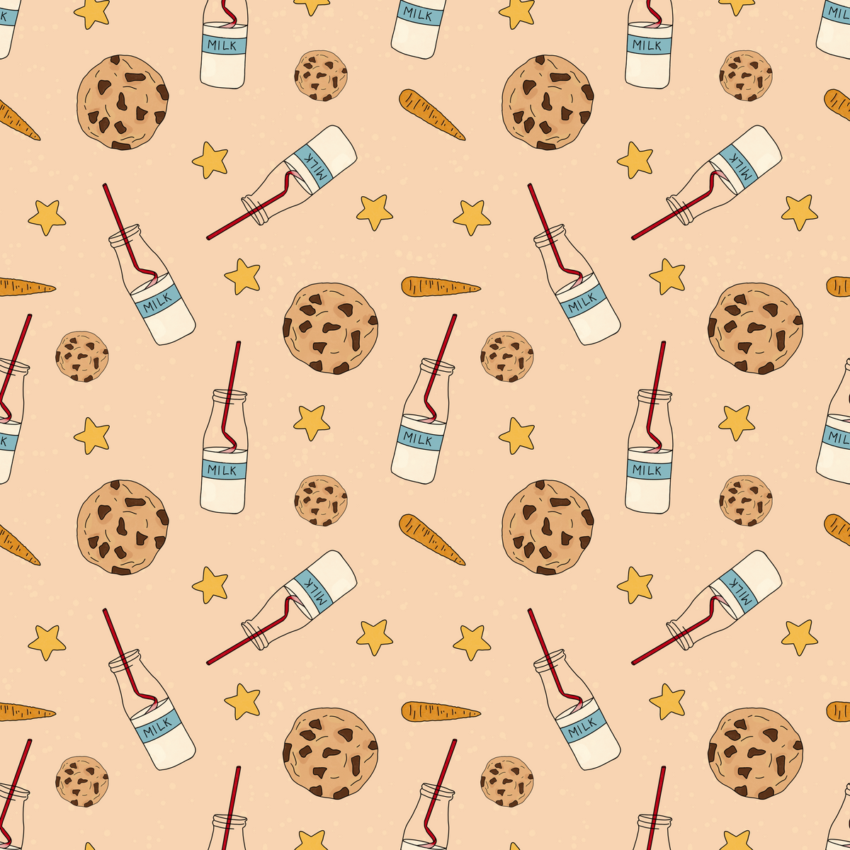 Milk & Cookies - Satin milk, cookies and carrot themed Christmas fabric