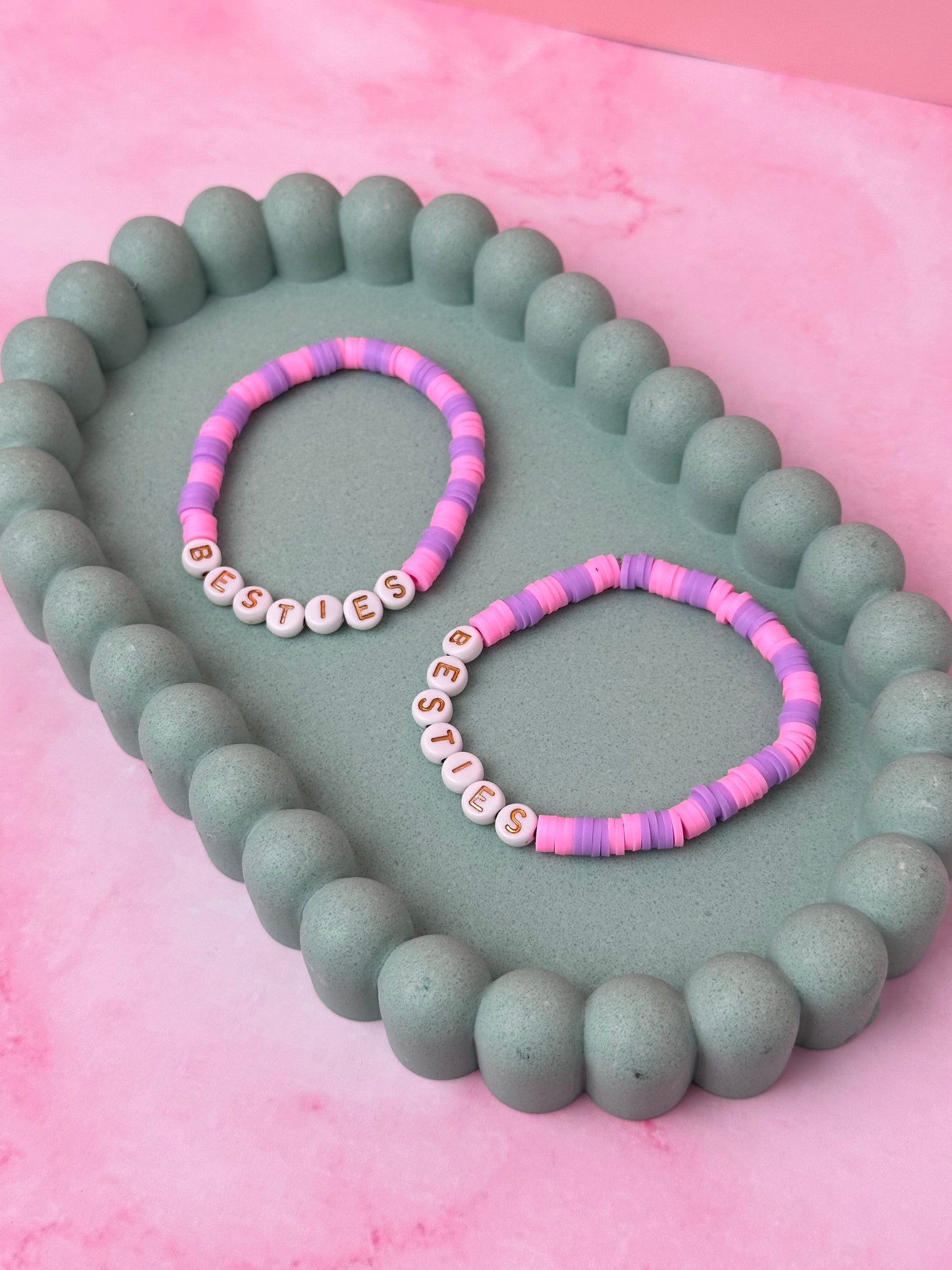 Besties - Pink and purple polymer clay Handmade Beaded Bracelet