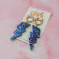 Mystical moon lighting bolts - purple, blue & gold Resin Earrings