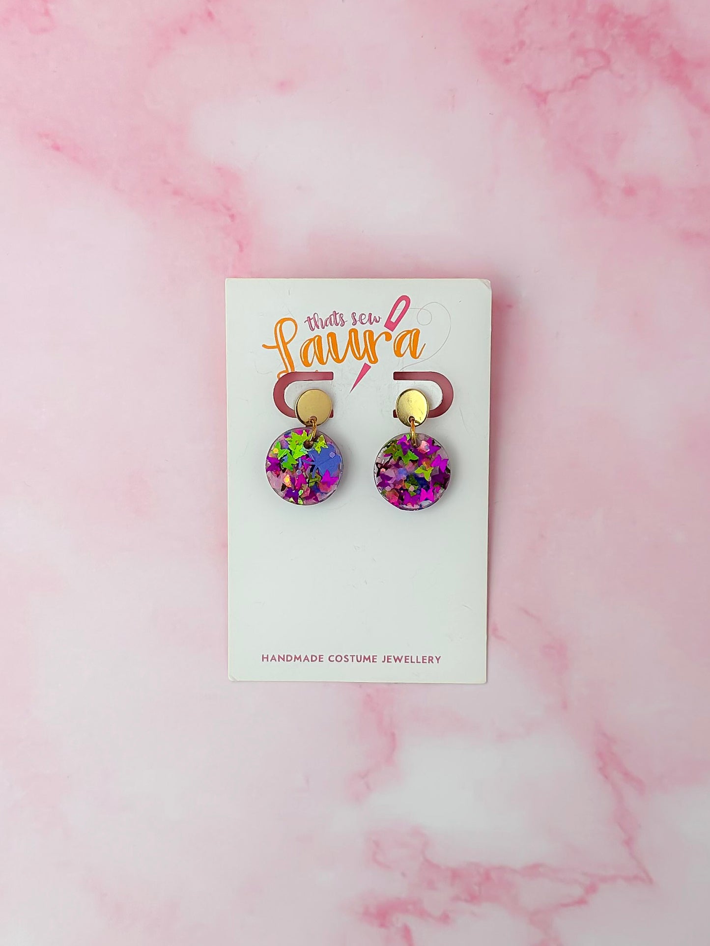 Secret Garden - Pink butterfly Resin Earrings