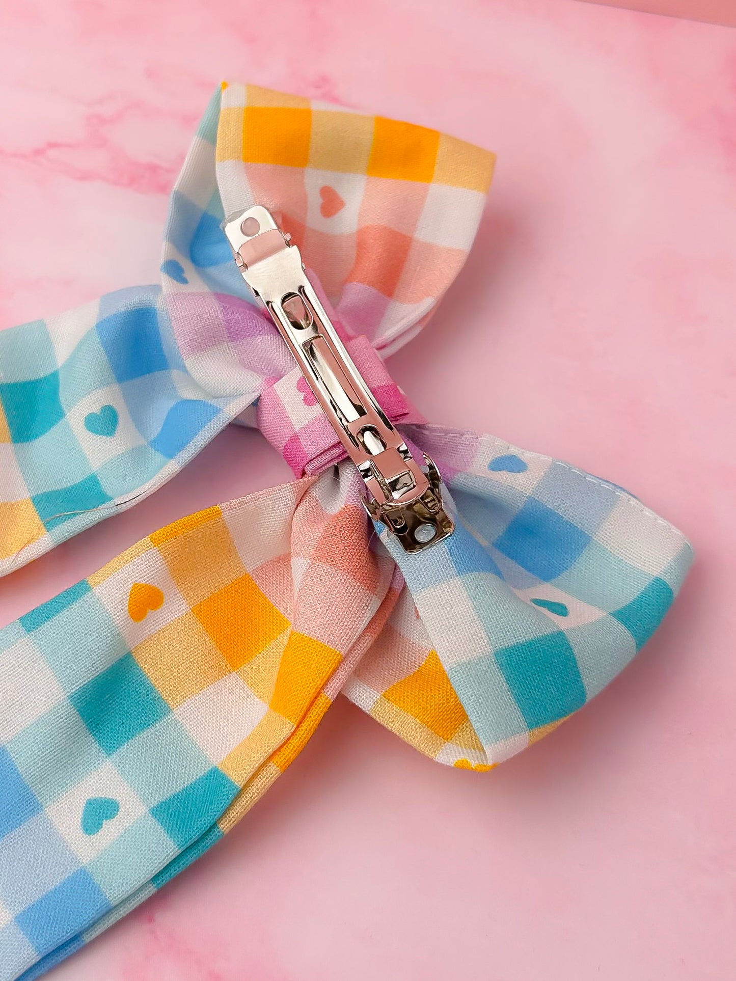 Elsie - Heart checkered long Hair Bow