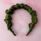Olive- Green Satin Scrunchie Headband