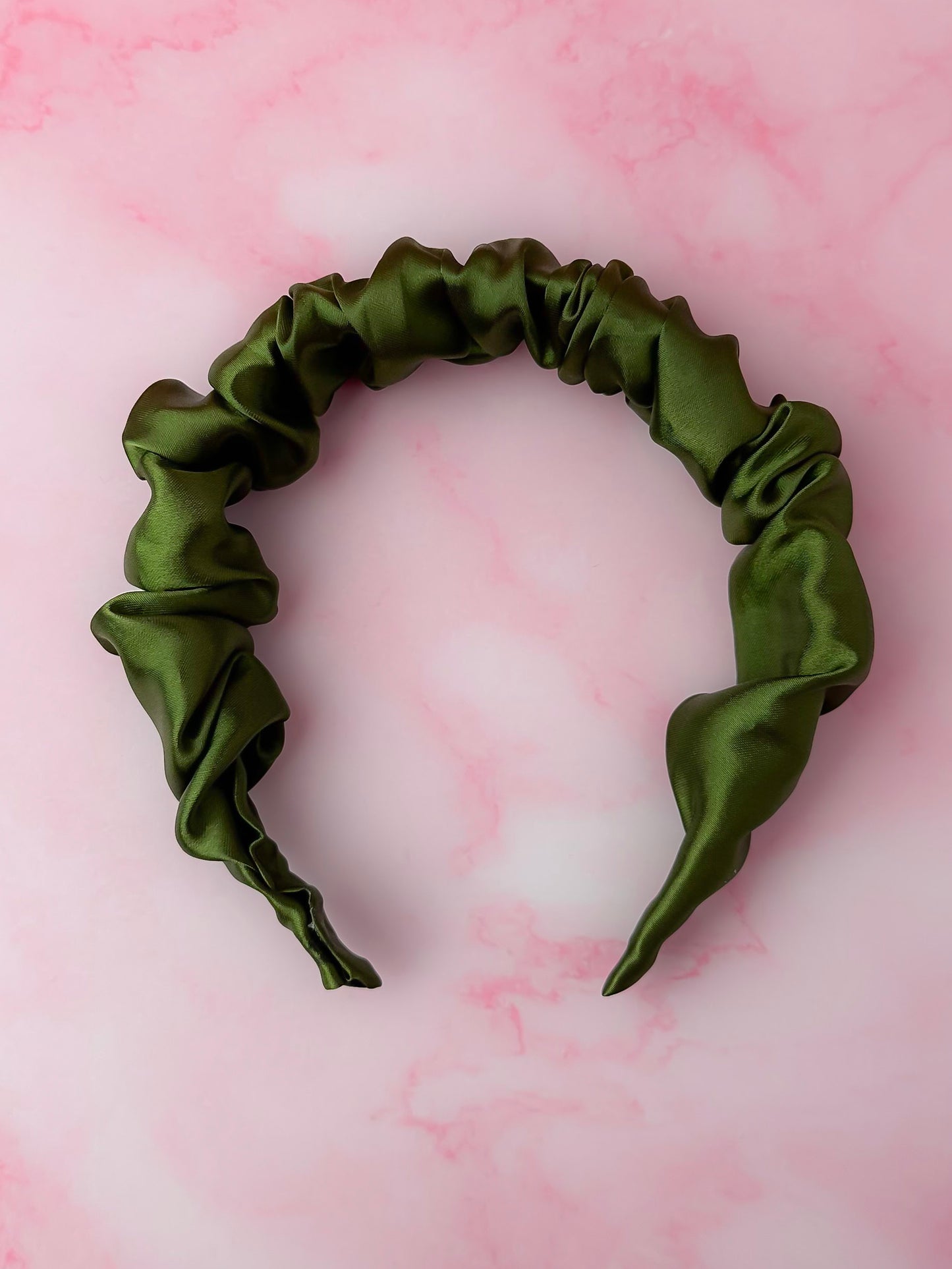 Olive- Green Satin Scrunchie Headband