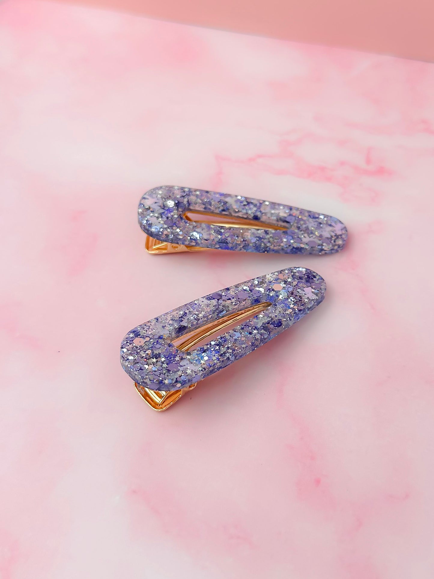 Winter Bow - Blue & Silver Glitter Resin Hair Clips