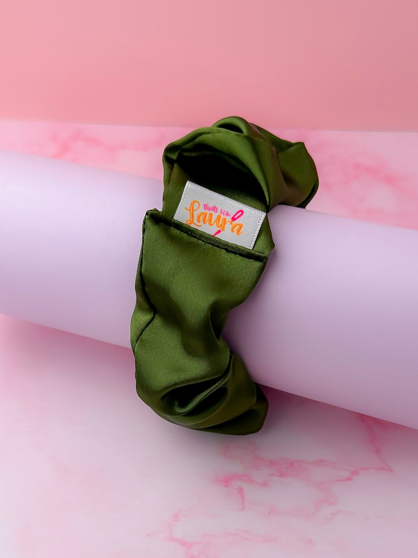 Olive - Olive Green satin wide scrunchie