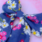 Daisy dreams - Large daisy floral denim long Hair Bow
