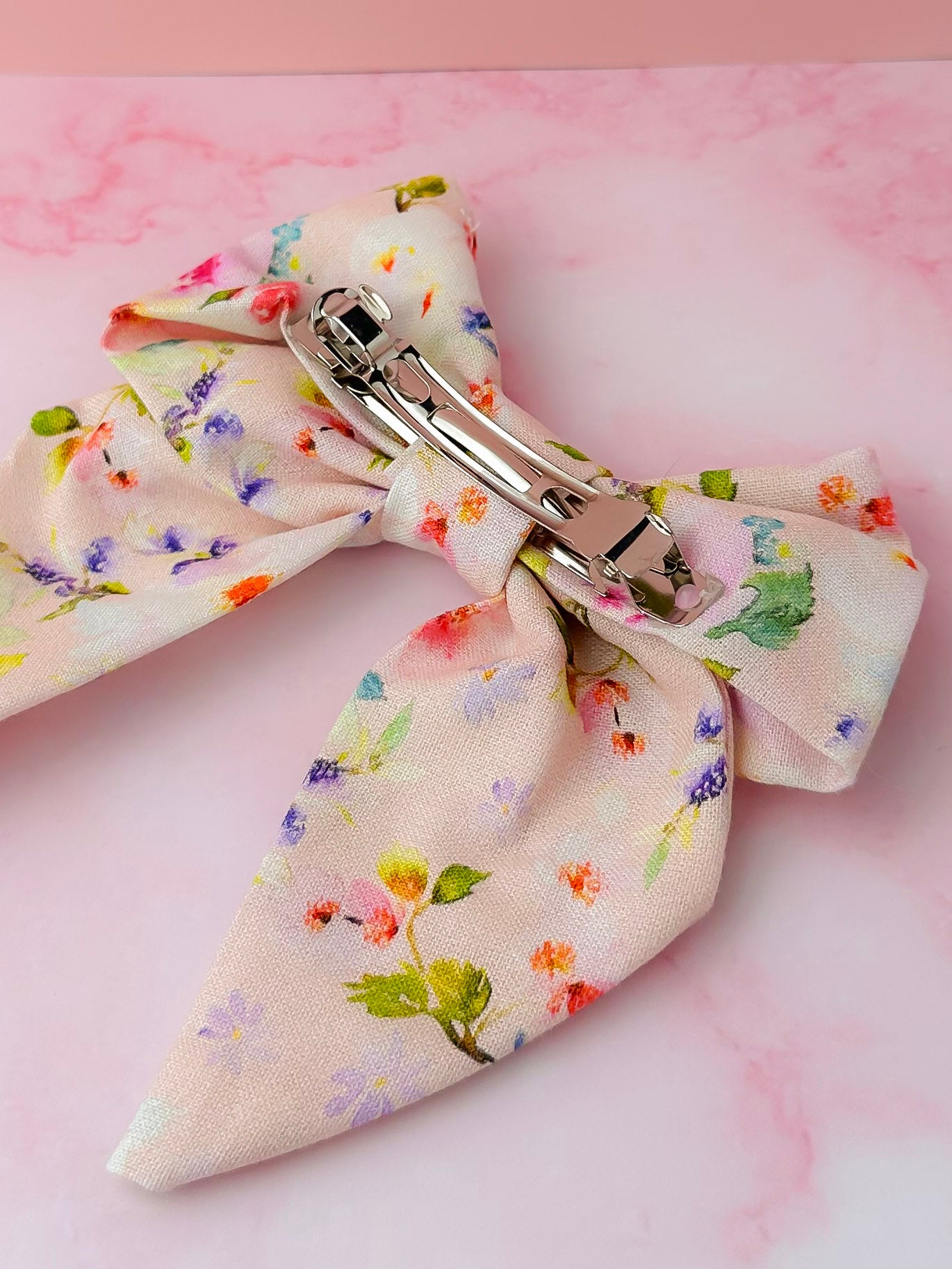 Eloise - Pink floral print classic Hair Bow