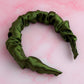 Olive- Green Satin Scrunchie Headband