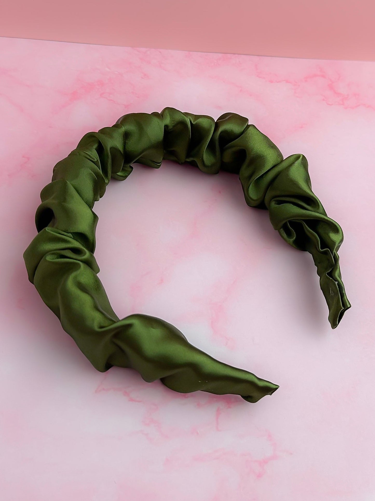 Olive- Green Satin Scrunchie Headband