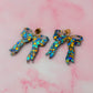 Hermes Bows - blue & gold glitter Resin Earrings