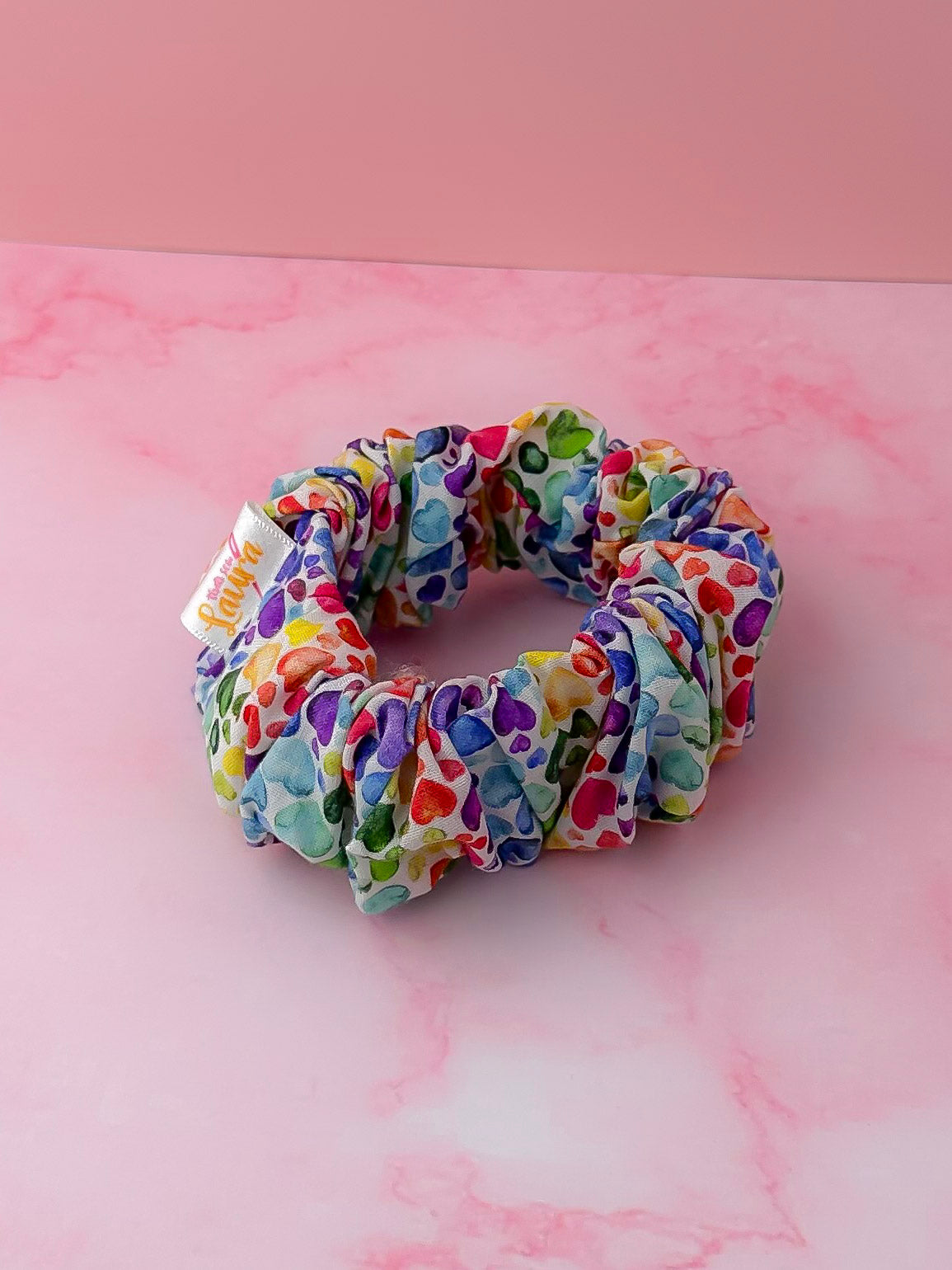 Watercolour Heart Dark - multicolour heart print wide scrunchie