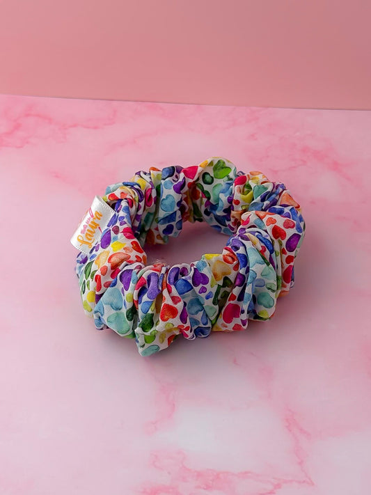 Watercolour Heart Dark - multicolour heart print wide scrunchie