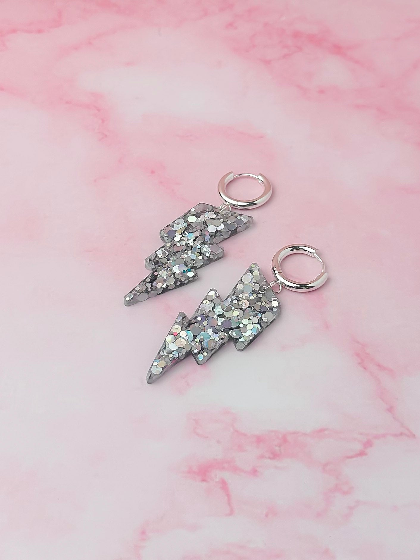 Aquarius lighting bolts - silver Resin Earrings