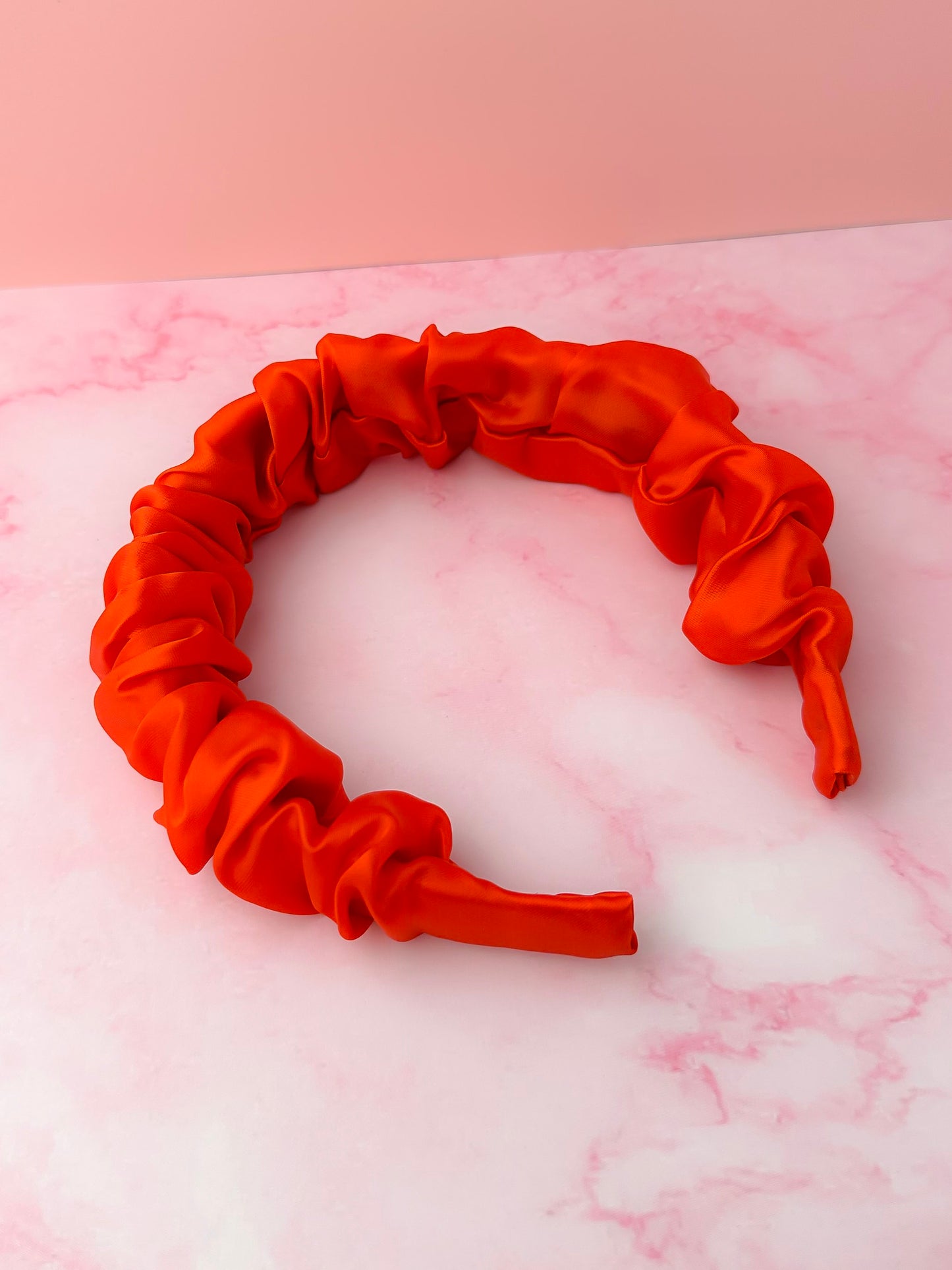 Bonfire - Reddish Orange Satin Scrunchie Headband