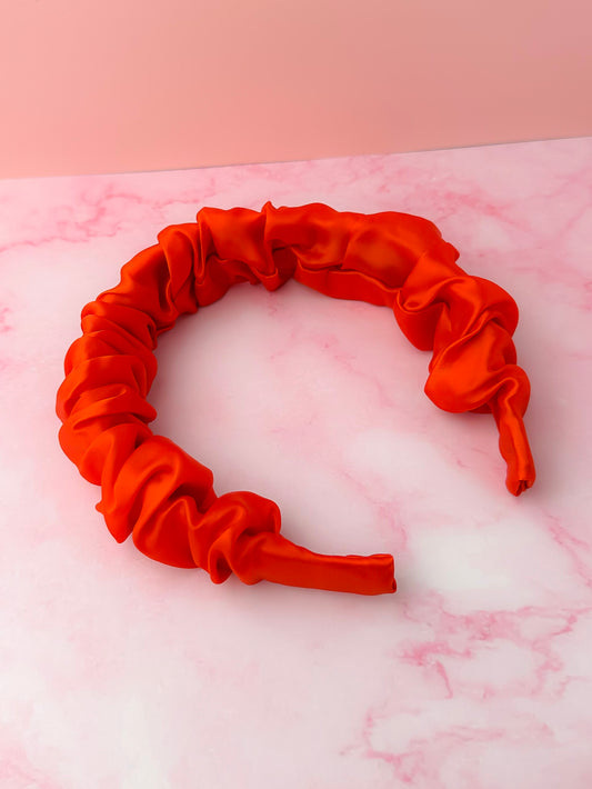 Bonfire - Reddish Orange Satin Scrunchie Headband