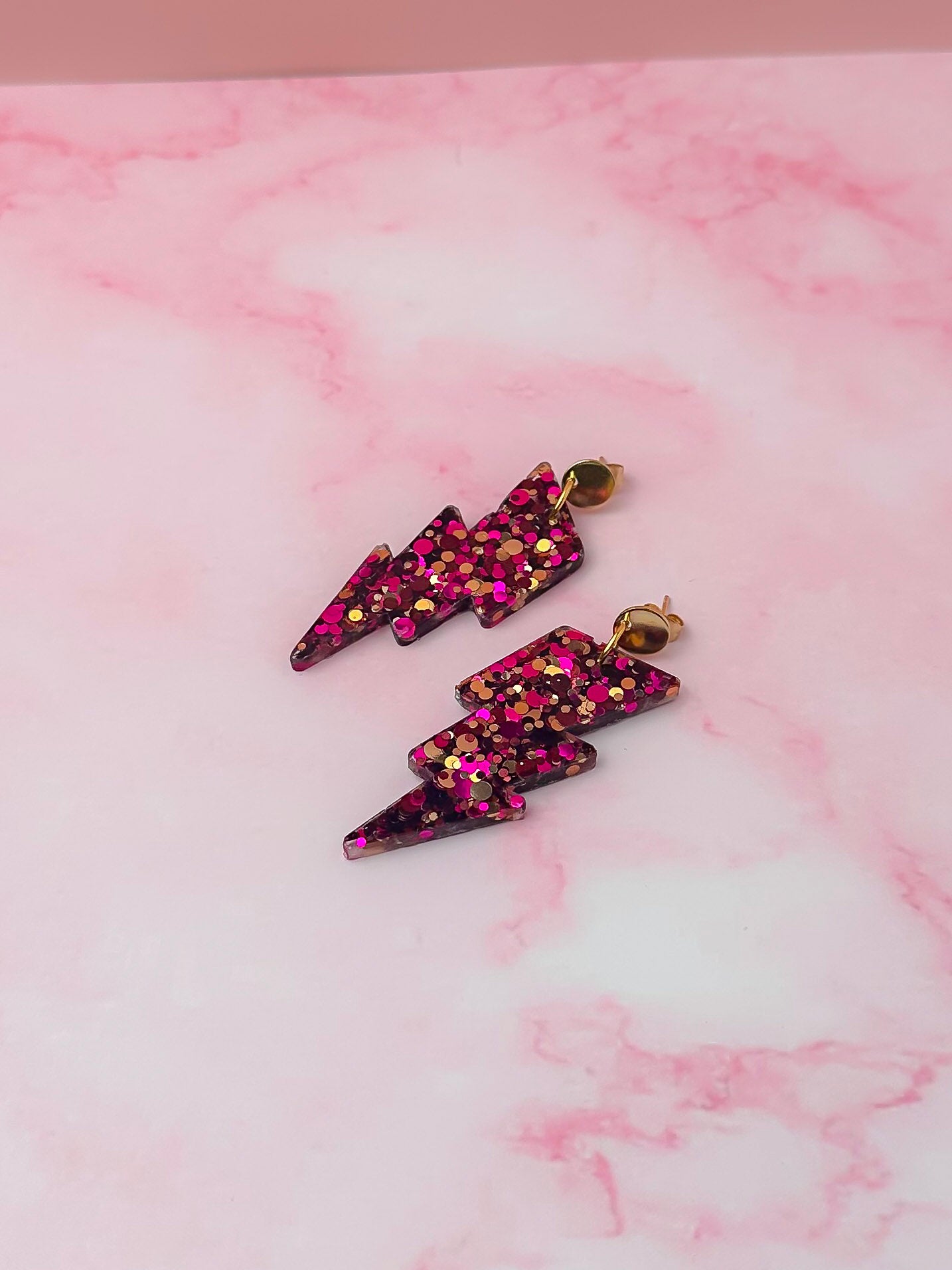 Scorpio lighting bolts - Pink & gold Resin Earrings