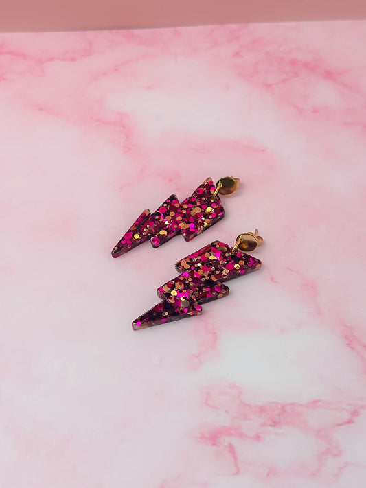 Scorpio lighting bolts - Pink & gold Resin Earrings