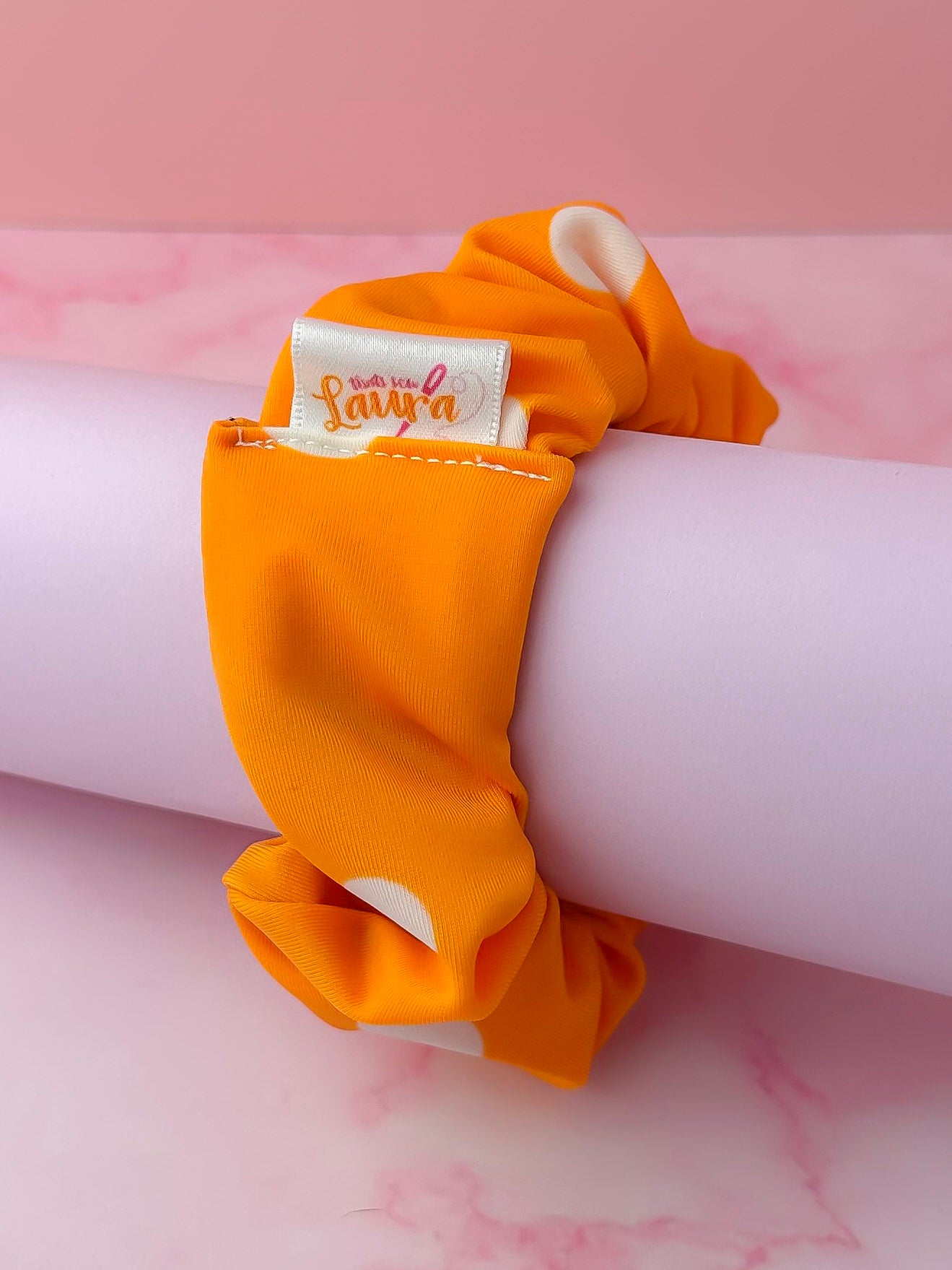 Molly - Orange and white polka dot gym & swim wide scrunchie