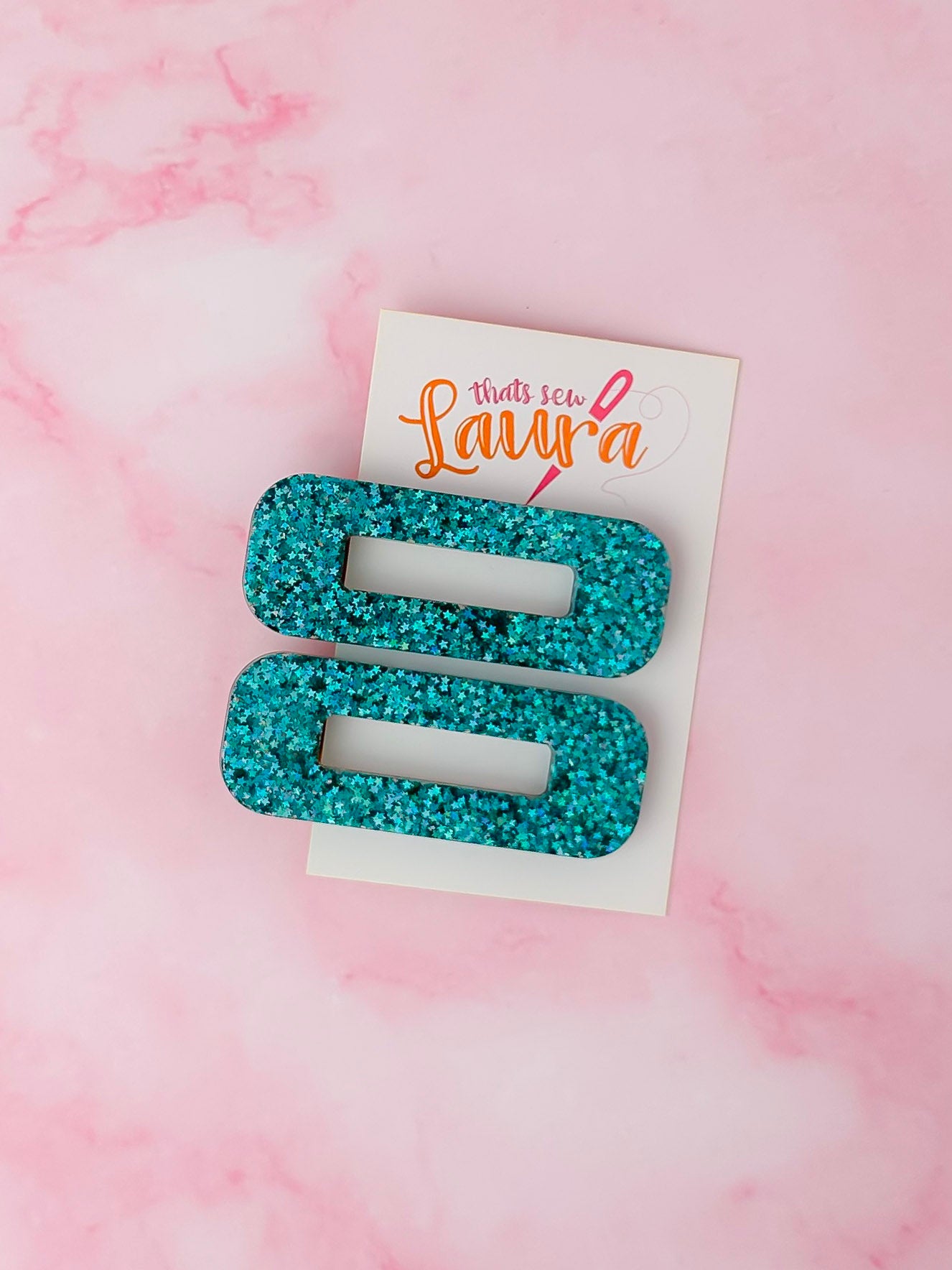 Starlight - Blue Star Oblong Glitter Resin Hair Clips