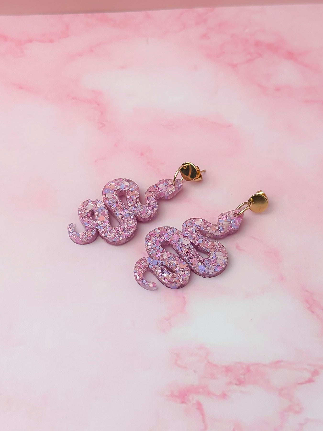 Petal snakes - Pink & lilac Resin Earrings